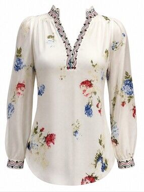 NWT JAK/The Nu Vintage Women's Cream Floral Peasant Blouse Sz Large